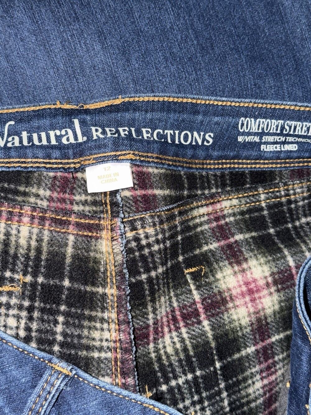 Natural Reflections 12 Fleece Lined Dk Wash Jeans Comfort Stretch Straight EUC